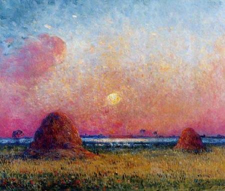 unknow artist Wheat Stack at Sunset Sweden oil painting art